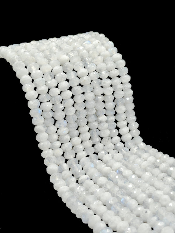 Natural White Rainbow Moonstone Faceted Rondelle Beads 4x6mm 5x8mm 15.5" Strand