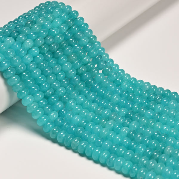 Aqua Blue Color Dyed Jade Smooth Rondelle Beads Size 5x8mm 15.5" Strand