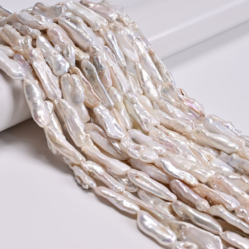 Natural White Fresh Water Pearl Long Stick Shape Beads 8-10x23-26mm 15.5" Strand