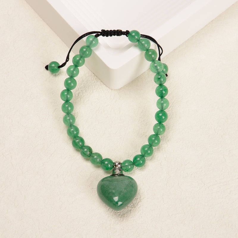 Green Aventurine Round Heart Perfume Bottle Adjustable Bracelet 6mm 7.5'' Length