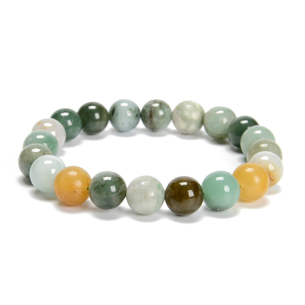 Natural Multi-Color Jade Smooth Round Beaded Bracelet 10mm 7.5''Length Sold by Piece