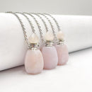 Natural Opal Essential Oil Necklace Flat Bottom Perfume Bottle & Silver Chain