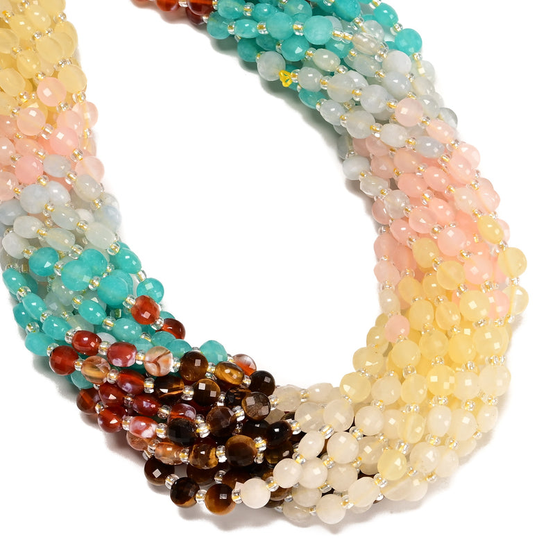 05 Gradient Multi-color Gemstone Faceted Coin Beads Size 6mm 15.5" Strand