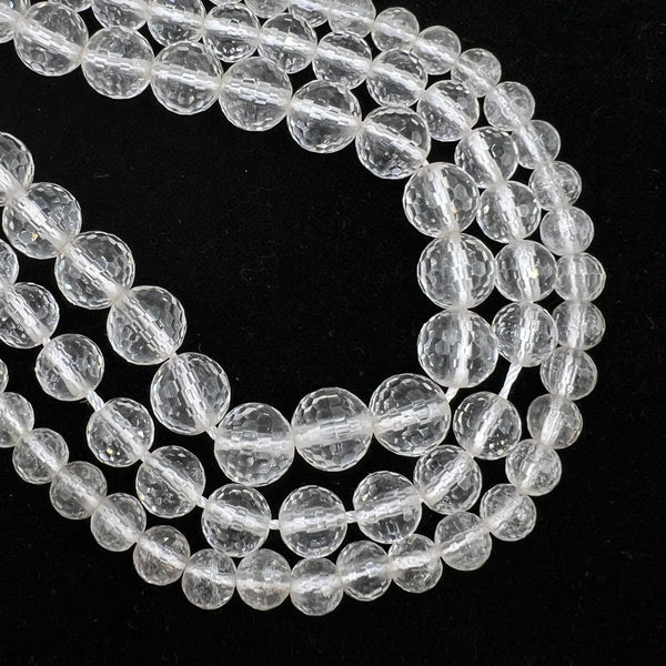 2.0mm Large Hole Clear Quartz Faceted Round Beads Size 8mm 10mm 12mm 15.5'' Strd