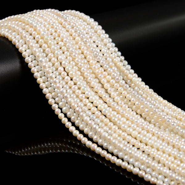 White Fresh Water Pearl Round Beads Size 4-5mm 15.5'' Strand