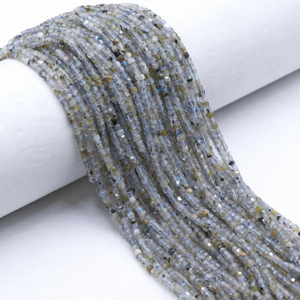 Natural Dark Labradorite Faceted Rubik's Cube Beads Size 2-2.5mm 15.5" Strand