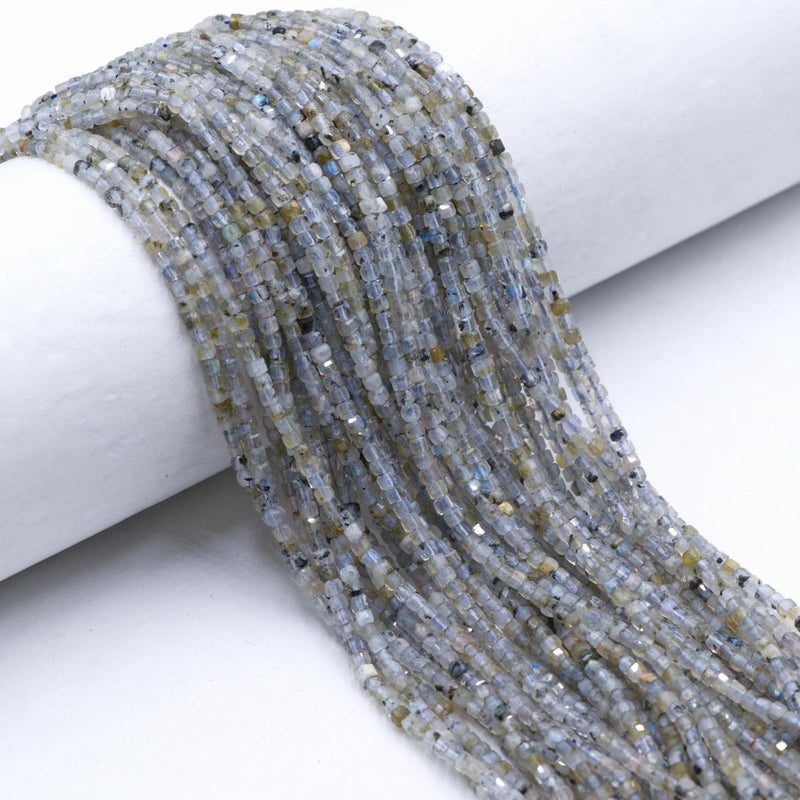 Natural Dark Labradorite Faceted Rubik's Cube Beads Size 2-2.5mm 15.5" Strand