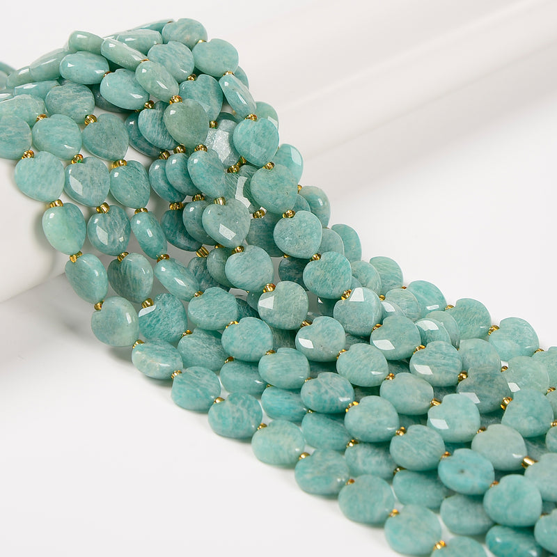 Natural Blue Green Amazonite Faceted Heart Shape Beads Size 12mm 15.5'' Strand