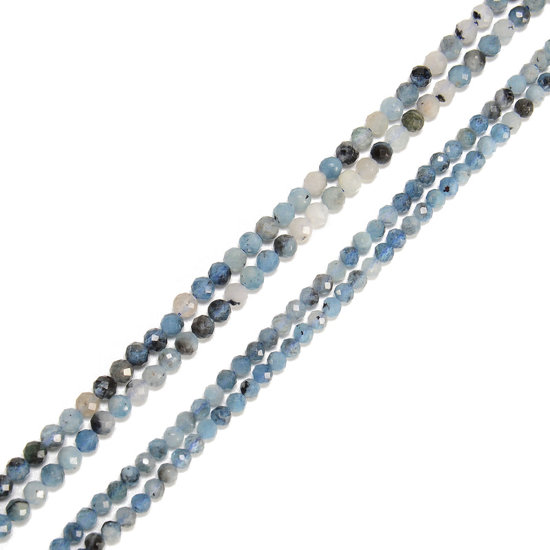 Grade A Natural Dark Blue Aquamarine Faceted Round Beads 3.5mm 4mm 15.5" Strand
