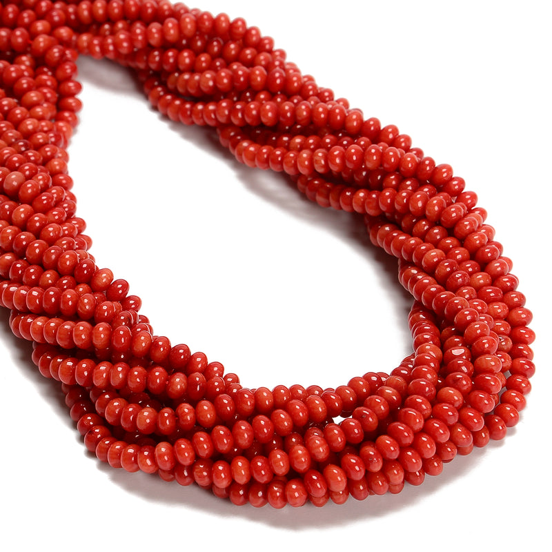 Red Bamboo Coral Smooth Rondelle Beads Size 3x4mm 15.5'' Strand