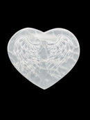 Natural Selenite Crystal Heart Shape Charging Plate Angel Wings 5x5.5" Inches