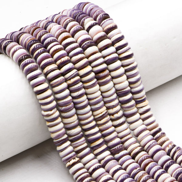 Natural Purple Wampum Quahog Shell Rondelle Discs Beads Size 3x8mm 15.5" Strand