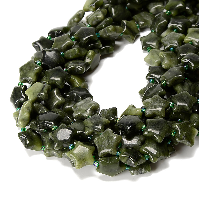 Natural Green Jade Five-Pointed Star Beads Size 15mm 15.5'' Strand