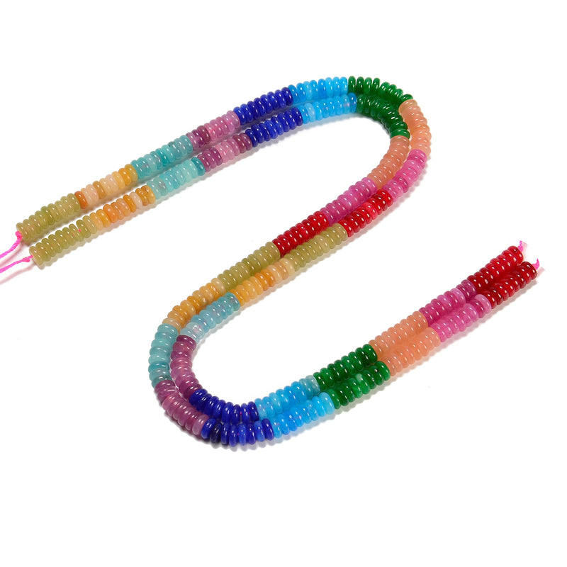 02-Multi-color Gemstone Smooth Rondelle Beads Size 2x6mm 15.5'' Strand