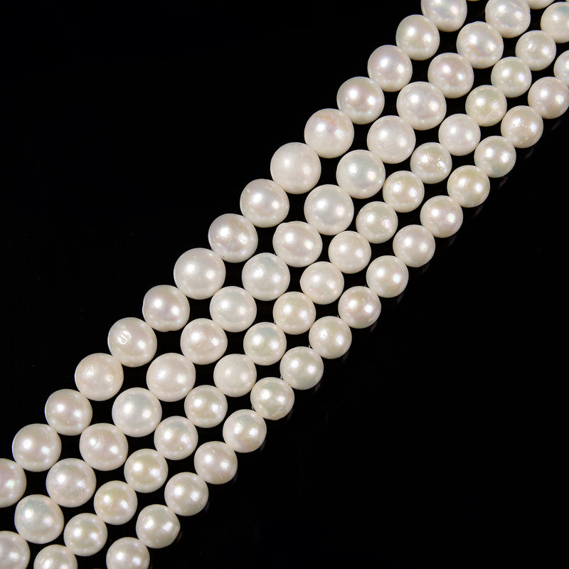 White Fresh Water Edison Pearl Round Beads Size 9-10mm 10-12mm 15.5'' Strand