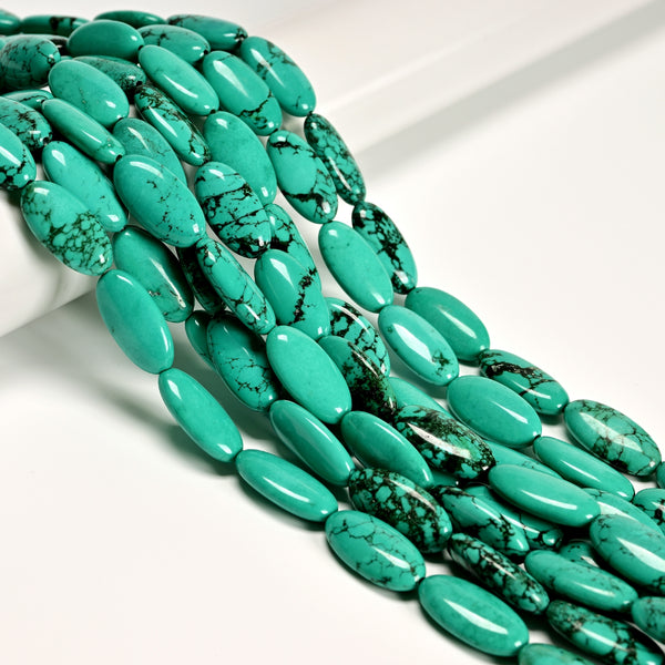 Blue Green Turquoise Long Oval Shape Beads Size 12x24mm 15.5'' Strand