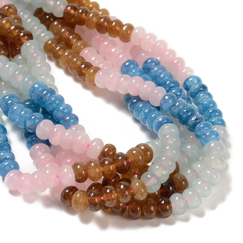 03-Multi-color Dyed Jade Smooth Rondelle Beads Size 5x8mm 15.5'' Strand
