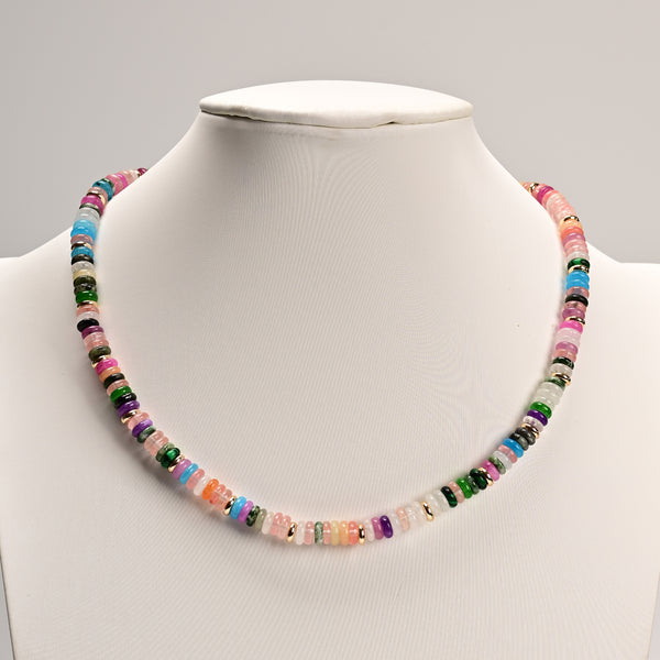 Mixed Gemstone Rondelle Size 2x6mm Beaded Necklace 17''-18.5" Length Adjustable