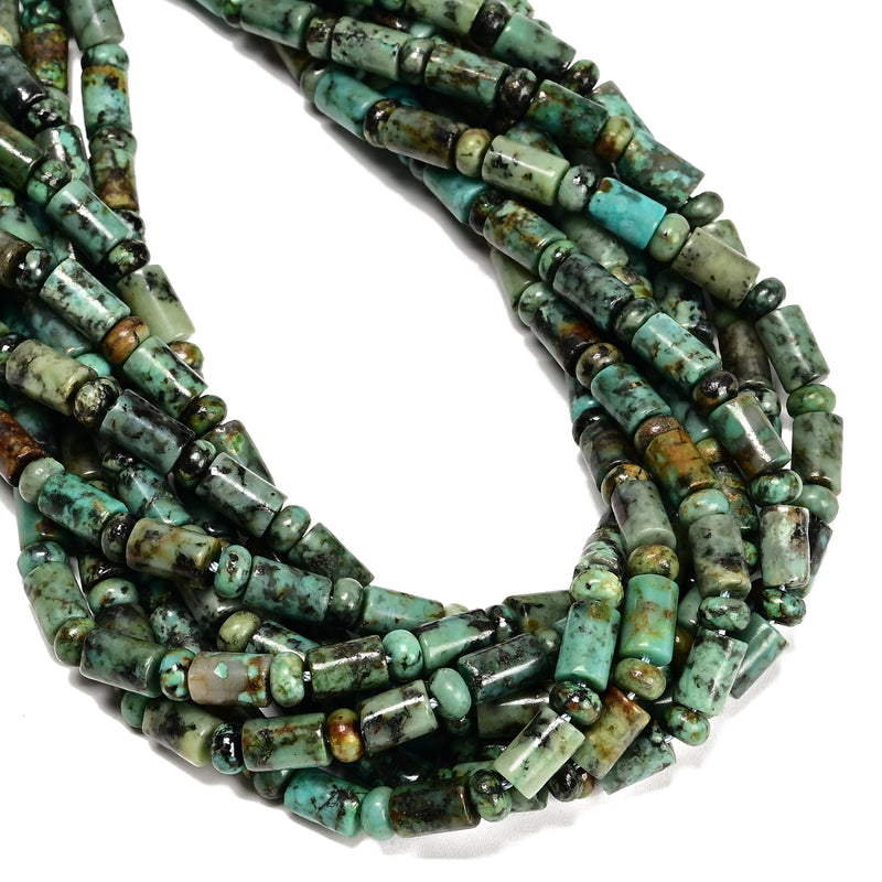 Natural African Turquoise Cylinder Tube with Rondelle Beads 6x10mm 15.5'' Strand