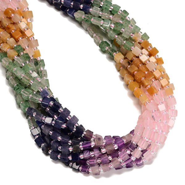 03 Multi-color Gemstone Smooth Cube Shape Beads Size 4mm 15" Strand