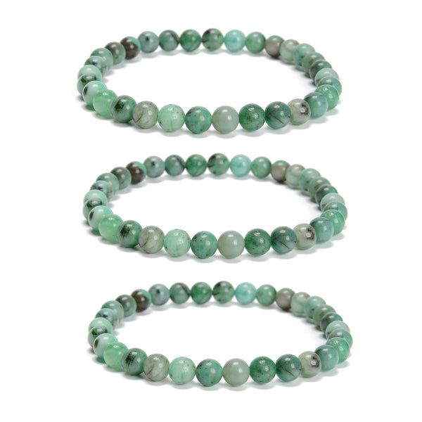 Natural Emerald Smooth Round Beaded Bracelet Size 6mm 7.5'' Length 3 PCS/Set