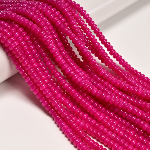 Cloudy Fuchsia Color Dyed Jade Smooth Rondelle Beads Size 4x6mm 15.5" Strand