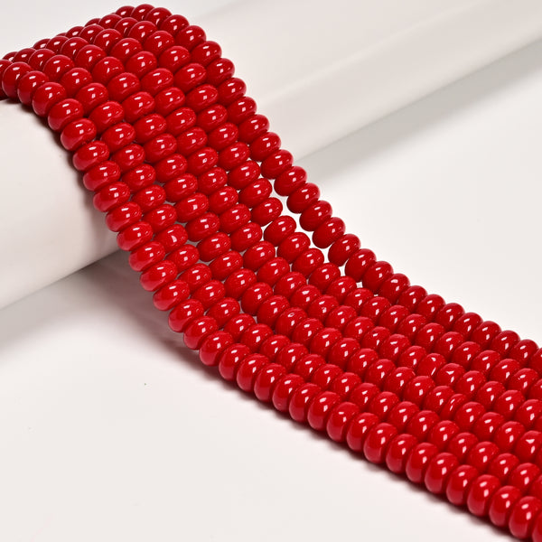 Red Coral Color Dyed Jade Smooth Rondelle Beads Size 5x8mm 15.5'' Strand