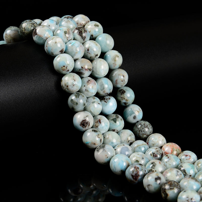 Natural Multi Color Larimar Smooth Round Beads Size 6mm 8mm 10mm 15.5'' Strand