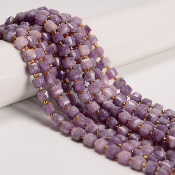 Natural Lepidolite Faceted Rubik's Cube Beads Size 6-7mm 15.5'' Strand