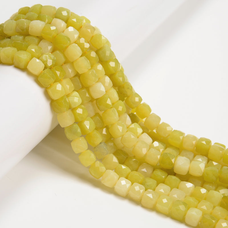 Natural Lemon Jade Faceted Cube Beads Size 7mm 15.5'' Strand