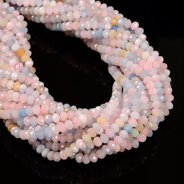 Grade AA Natural Multi-color Morganite Faceted Rondelle Beads 4x5mm 15.5'' Strd