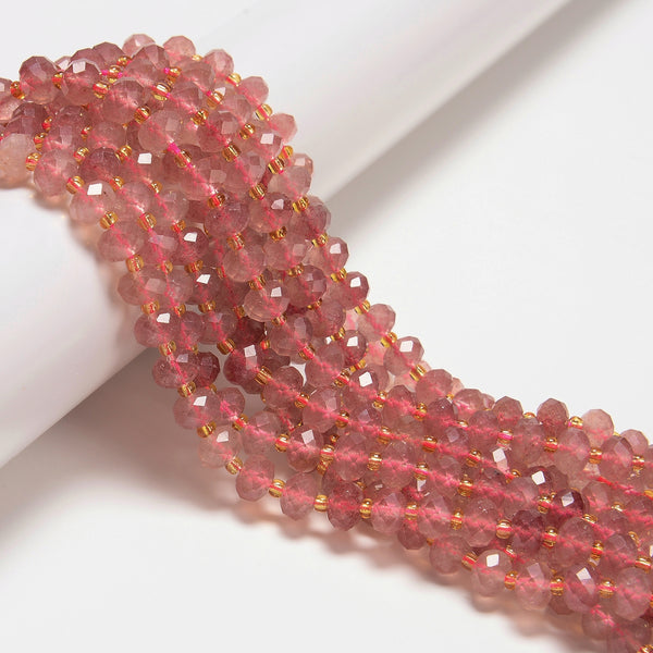 Natural Strawberry Quartz Faceted Rondelle Beads Size 5x8mm 15.5'' Strand