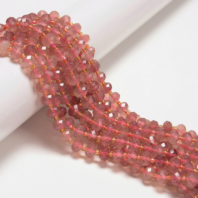 Natural Strawberry Quartz Faceted Rondelle Beads Size 5x8mm 15.5'' Strand