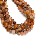 Natural Multi Rutilated Quartz Smooth Round Beads Size 10mm 12mm 15.5'' Strand