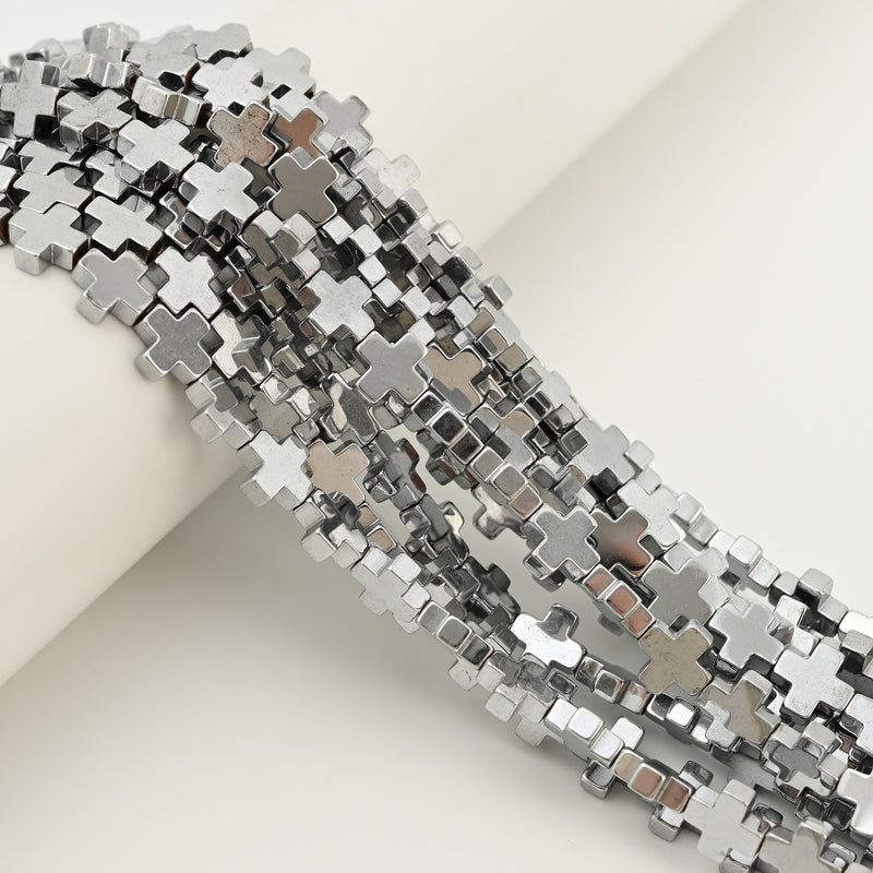 Silver Plated Hematite Cross Beads Size 8mm 10mm 15.5" Strand