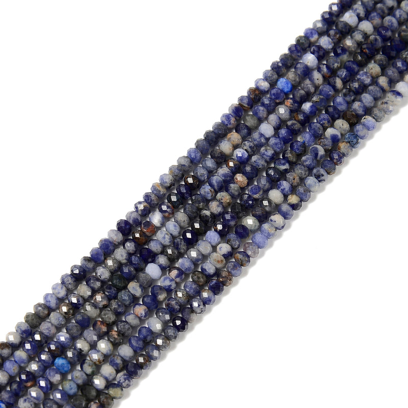 Blue White Sodalite Faceted Rondelle Beads Size 2x4mm 15.5'' Strand