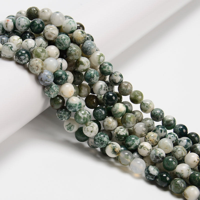 Natural Green Tree Agate Smooth Round Beads Size 6mm 8mm 10mm 12mm 15.5" Strand