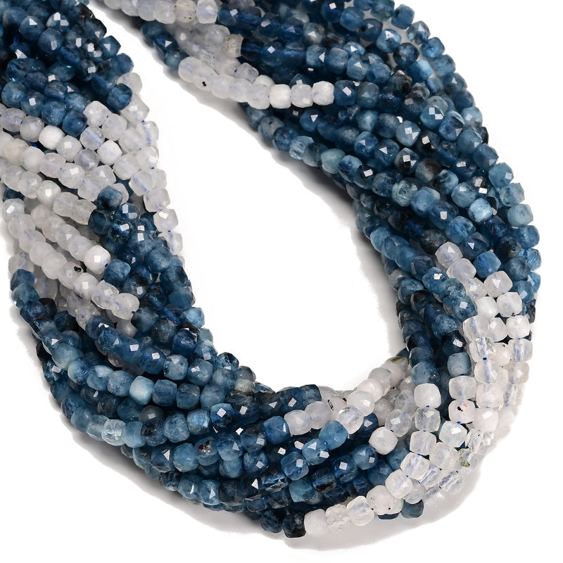 Gradient Natural Aquamarine Faceted Cube Beads Size 5mm 15.5'' Strand