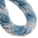 Natural Gradient Aquamarine Faceted Round Beads Size 4mm 15.5" Strand