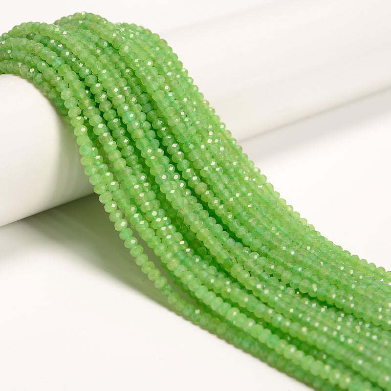 Peridot Color Dyed Jade Faceted Rondelle Beads Size 3x4mm 15.5'' Strand
