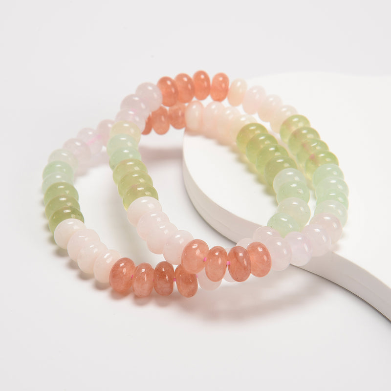 06-Multi-color Dyed Jade Smooth Rondelle Beaded Bracelet Size 5x8mm 7.5'' Length