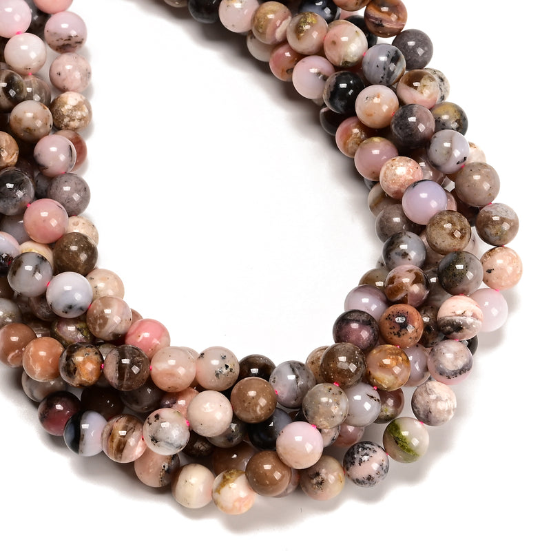 Natural Multi Color Pink Opal Smooth Round Beads 4mm 6mm 8mm 10mm 15.5" Strand