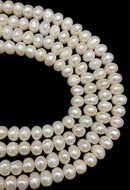 Fresh Water Pearl White Potato Rondelle Button Beads Size 6x10mm 15" Strand