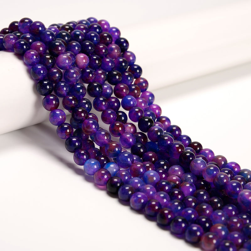 Purple Galaxy Dyed Jade Smooth Round Beads Size 6mm 8mm 10mm 15.5'' Strand