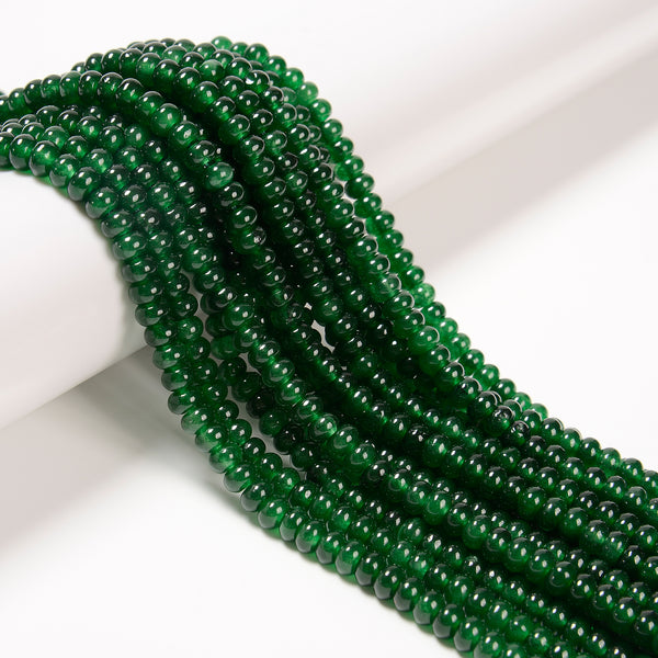 Emerald Green Color Dyed Jade Smooth Rondelle Beads Size 4x6mm 15.5'' Strand