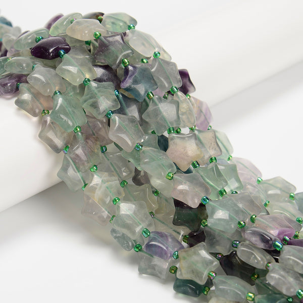 Natural Fluorite Five-pointed Star Shape Beads Size 15mm 15.5'' Strand
