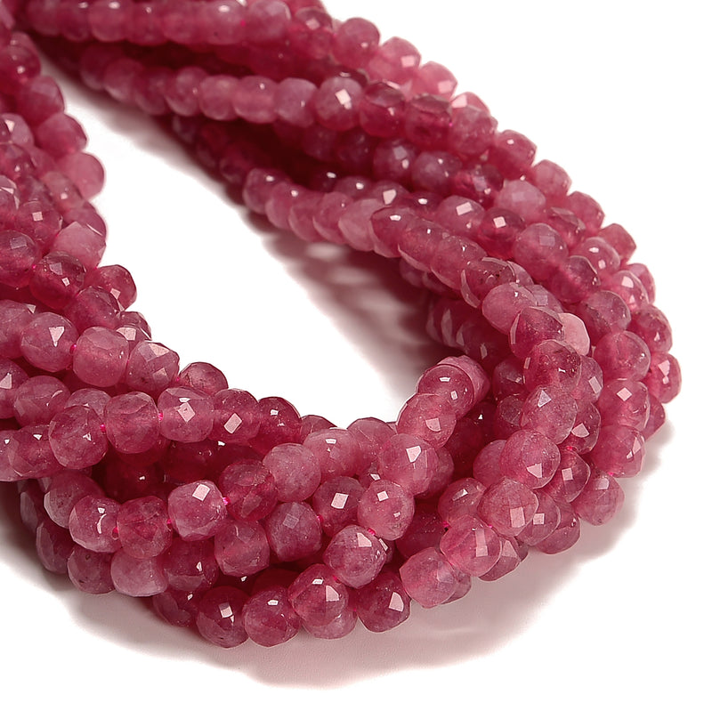 Strawberry Quartz Color Dyed Jade Faceted Cube Beads Size 7-8mm 15.5'' Strand