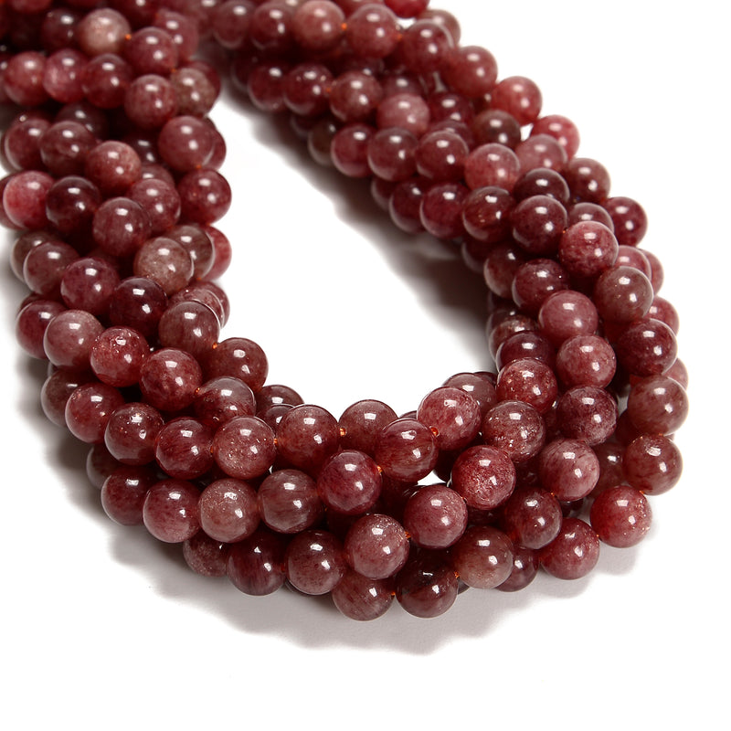 Natural Dark Red Strawberry Quartz Smooth Round Beads Size 6mm 8mm 15.5'' Strand