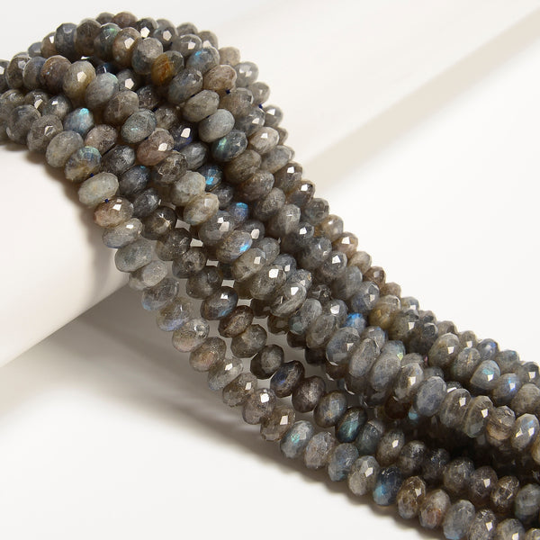 Natural Gray Labradorite Faceted Rondelle Beads Size 5x8mm 15.5" Strand