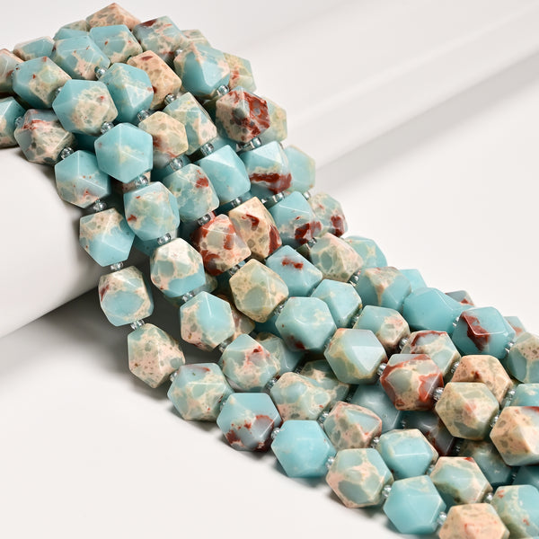 Natural Blue Agalmatolite Faceted Nugget Chunk Beads Size 10x12mm 15.5" Strand